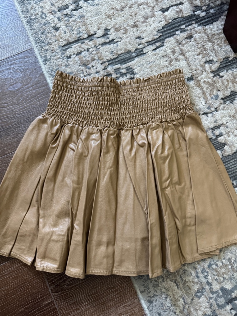 Karlie Tan Faux Leather Smocked Waist Skater Mini Skirt